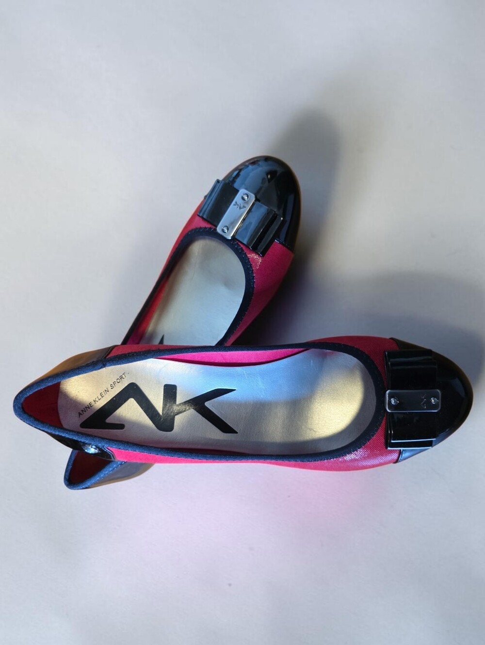 Anne Klein Sport Flats with Black Patent Toe and Bow Accent